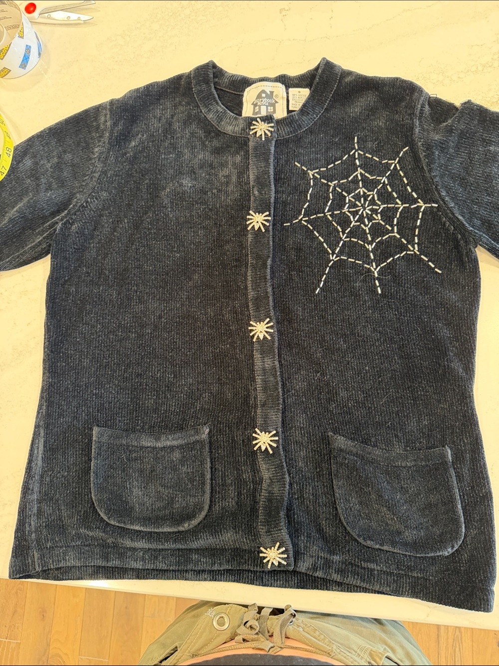 Vintage Storybook Knits Halloween Cardigan Beaded Spider Web Rhinestones Size S - Picture 9 of 13